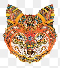 Animal mandala png, fox sticker, transparent background