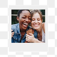 Png happy lesbian couple sticker, instant photo, transparent background