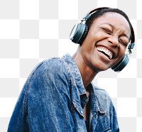 Woman with headphones png sticker, transparent background