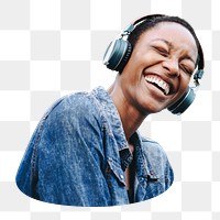 Woman with headphones png sticker, transparent background