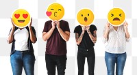 People holding emojis png sticker, transparent background