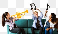 Friends playing music png sticker, transparent background