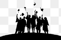 Png tossing graduation cap border, silhouette education image on transparent background