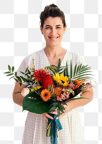 Woman with flowers png sticker, transparent background