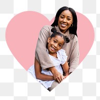 Mother & daughter png heart sticker, transparent background
