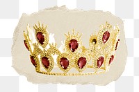 Gold crown png ripped paper sticker, royal headwear accessory, transparent background