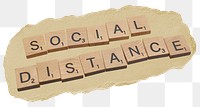 Social distancing png word sticker, Covid 19 torn paper, transparent background