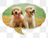 Golden Retriever png pet puppies sticker, ripped paper speech bubble, transparent background