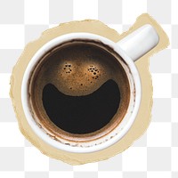 Hot coffee png ripped paper sticker, smiling face graphic, transparent background