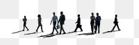 Png business people walking silhouette sticker, transparent background