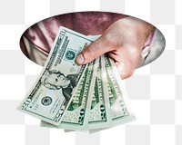 Hand holding png money sticker, transparent background