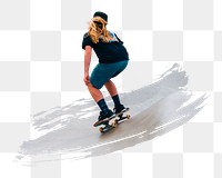 Woman skateboarding png sticker, transparent background