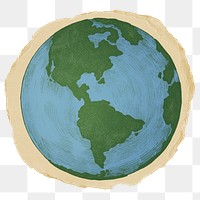 Globe, environment png sticker, ripped paper on transparent background