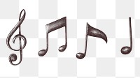 Music notes png vintage sticker illustration, transparent background