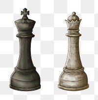 Chess pieces png vintage sticker illustration, transparent background