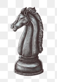 Chess knight png vintage sticker illustration, transparent background