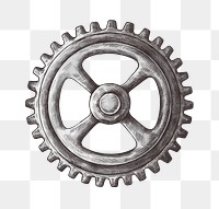 Cog wheel png vintage sticker illustration, transparent background