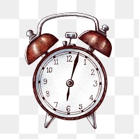 Alarm clock png vintage sticker illustration, transparent background