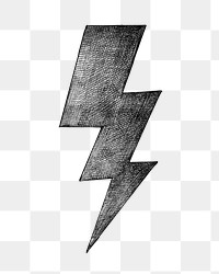 Lightning bolt png vintage sticker illustration, transparent background