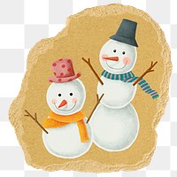 Christmas snowman png sticker, ripped paper, transparent background