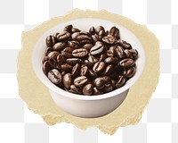 Coffee bean png ripped paper sticker, organic food ingredient graphic, transparent background