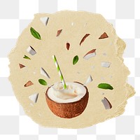 Coconut smoothie png splash ripped paper sticker, healthy drinks graphic, transparent background