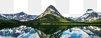 Mountain lake png border, ripped paper, serene nature, transparent background