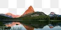 Mountain view png border, torn paper design, transparent background