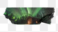 Green aurora png lights travel, washi tape, transparent background