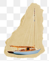 Sail boat png sticker, ripped paper, Summer collage element, transparent background