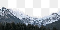 Snowy mountain png border, torn paper design, transparent background