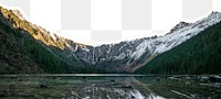 Avalanche lake png border, ripped paper, nature aesthetic, transparent background