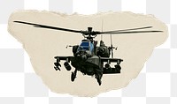 Army helicopter png ripped paper sticker, transparent background