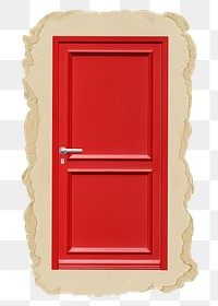 Red door png sticker, ripped paper, transparent background