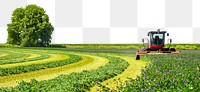 Png harvest tractor landscape, transparent background