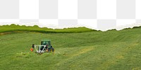 Tractor harvesting field png border, torn paper design, transparent background
