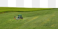 Tractor harvesting field png border, transparent background