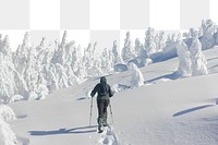 PNG Snowshoeing towards the summit of Maiden Peak on the Willamette National Forest, collage element, transparent background