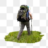 Backpacker hiking png sticker, transparent background