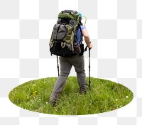 Backpacker hiking png sticker, transparent background