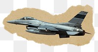 Fighter aircraft png sticker, ripped paper, transparent background