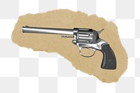 Russian roulette gun png sticker, ripped paper, transparent background