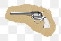 Russian roulette png gun sticker, ripped paper, transparent background