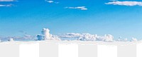 Blue cloudscape png border, torn paper design, transparent background