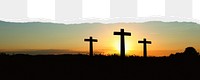 Cross on hill png border, torn paper design, transparent background