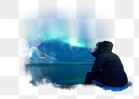Man png watching northern lights sticker, transparent background