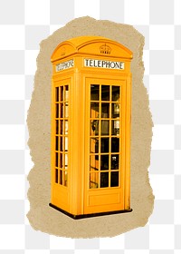 Telephone booth png sticker, ripped paper, transparent background