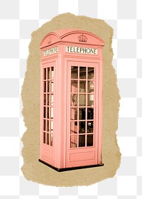 Telephone booth png sticker, ripped paper, transparent background