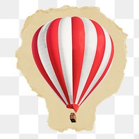 Png hot air balloon sticker, ripped paper on transparent background