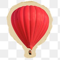 Png hot air balloon sticker, ripped paper on transparent background